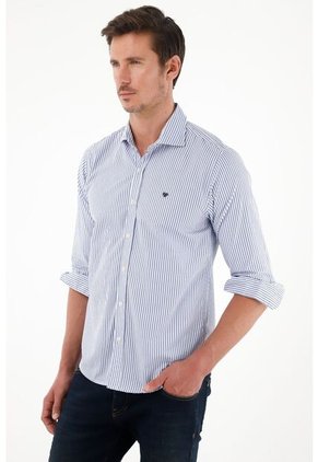 Tennis Camisa Con Diseño A Rayas Manga Larga Azul Para Hombre