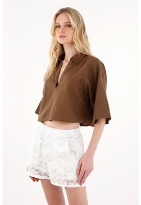 Tennis Camisa Boxy Fit Manga Corta Café Para Mujer