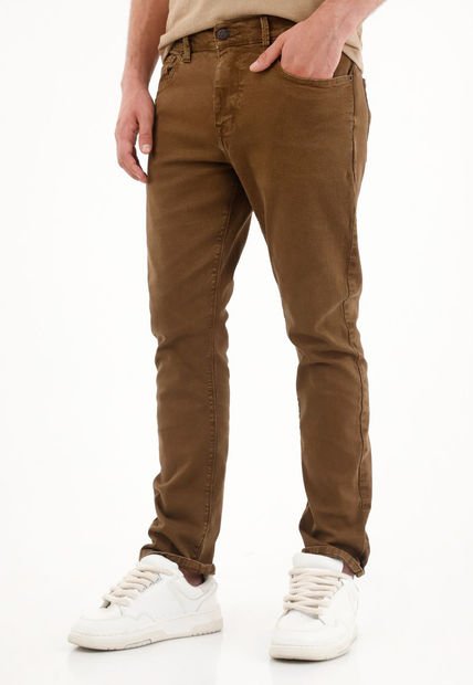 Pantalón Recto Cinco Bolsillos Café Para Hombre