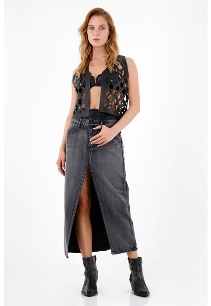 Tennis Chaleco Tipo Cuero Negro Para Mujer