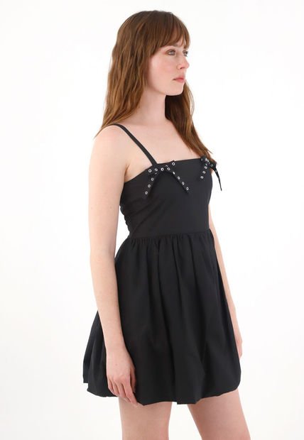 Vestido Corto Con Falda Globo Negro Para Mujer