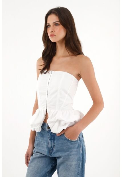 Tennis Camisa Strapless Con Corte Abombachado Crudo Para Mujer