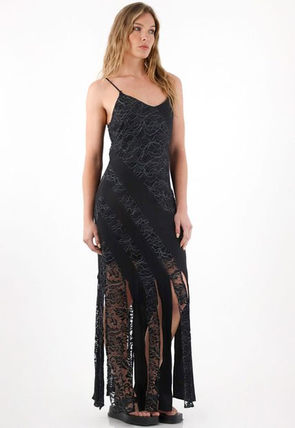 Vestido Largo Con Mezcla De Telas Y Brillo Para Mujer