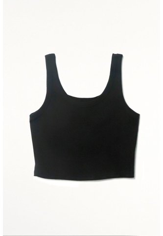 Tennis Camiseta Crop En Rib Negra Con Textura Suave Para Mujer Con Acabado Suave Tennis