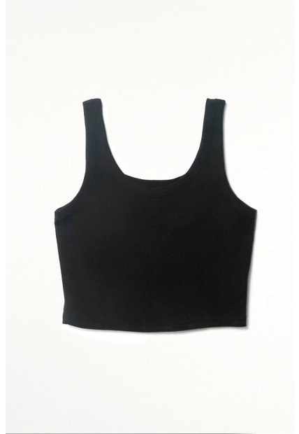 Tennis Camiseta Crop En Rib Negra Con Textura Suave Para Mujer Con Acabado Suave