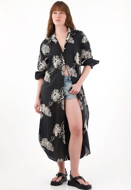 Vestido Largo De Silueta Tio Camisa Bordado Para Mujer