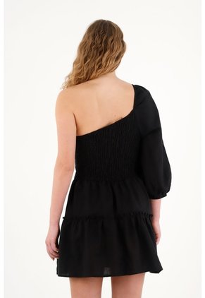Tennis Vestido Corto En 100% Lino Negro Para Mujer