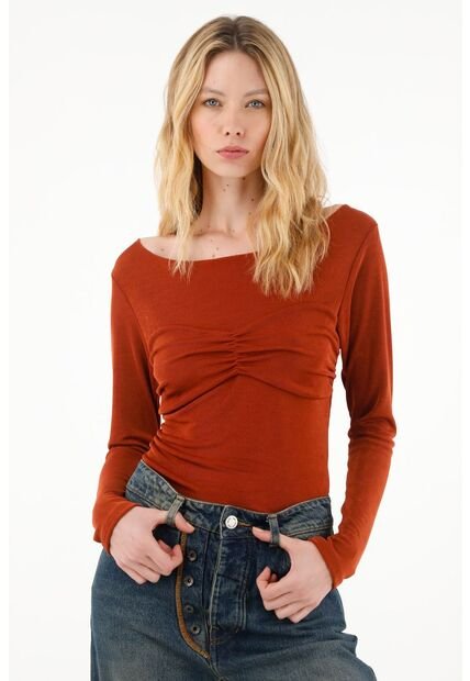 Camiseta Roja Manga Larga Para Mujer