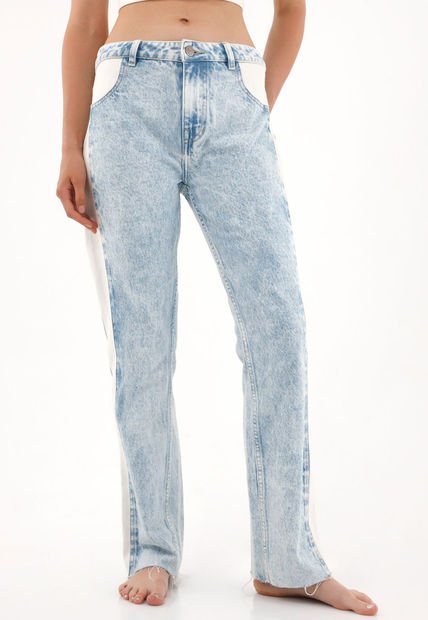 Jean Recto Tiro Medio Diseño Bicolor Para Mujer
