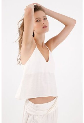 Tennis Top De Tiras Suelto Con Escote En V En Blanco Para Mujer