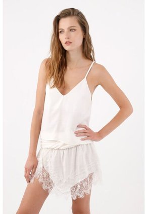 Tennis Top De Tiras Suelto Con Escote En V En Blanco Para Mujer