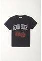 Tennis Camiseta Manga Corta Estampada Negra Con Diseño Limpio Para Mujer de Tennis