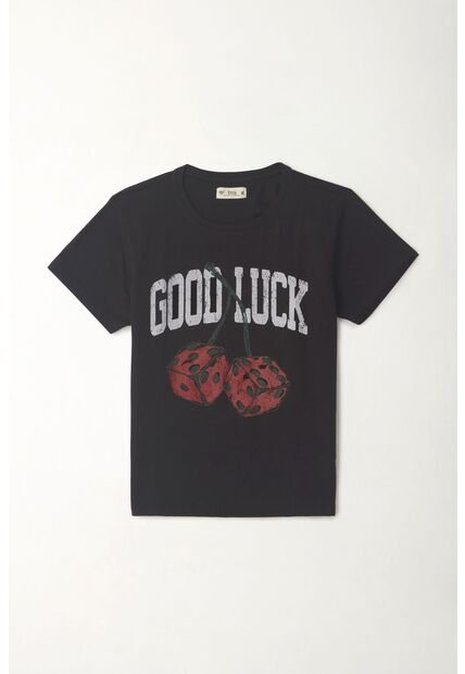 Tennis Camiseta Manga Corta Estampada Negra Con Diseño Limpio Para Mujer