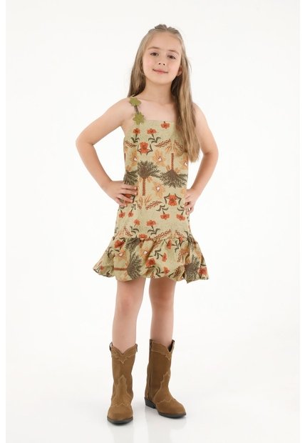 Vestido Corto Con Estampado De Flores Para Niña