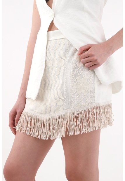 Tennis Falda Corta Con Fleco Y Bordados Crudo Para Mujer