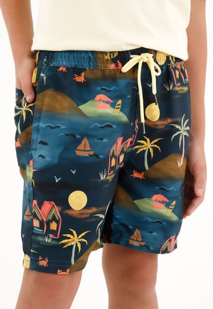 Pantaloneta De Baño Azul Con Estampado De La Selva Para Niño