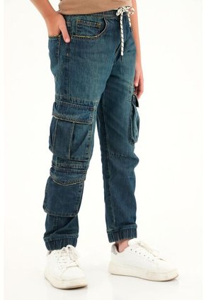 Pantalón Jogger Azul Con Bolsillos Cargo Para Niño