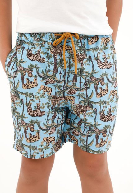Pantaloneta De Baño Azul Con Estampado Playero Nocturno Para Niño