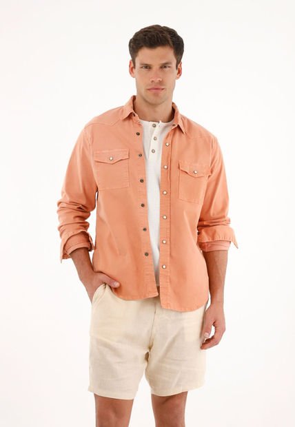 Camisa Naranja Manga Larga Para Hombre
