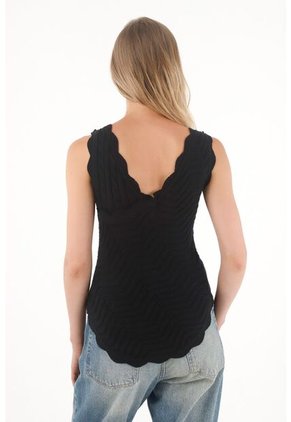 Tennis Camisa Negra Tejida Diseño Cruzado Para Mujer