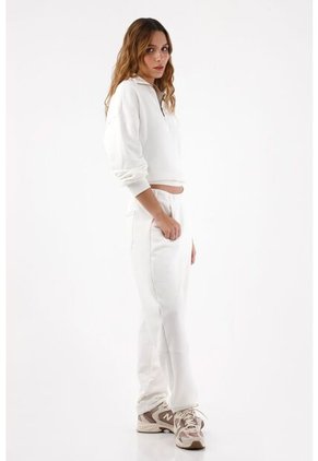 Tennis Pantalón Para Mujer De Algodón Blanco Fit Relajado Con Bolsillos Curvos