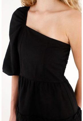 Tennis Vestido Corto En 100% Lino Negro Para Mujer