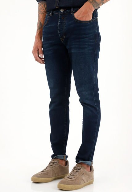 Jean Super Skinny Azul Oscuro Tiro Medio Para Hombre