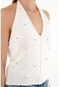 Tennis Camiseta Tejida Crudo Con Apliques De Brillo Para Mujer de Tennis