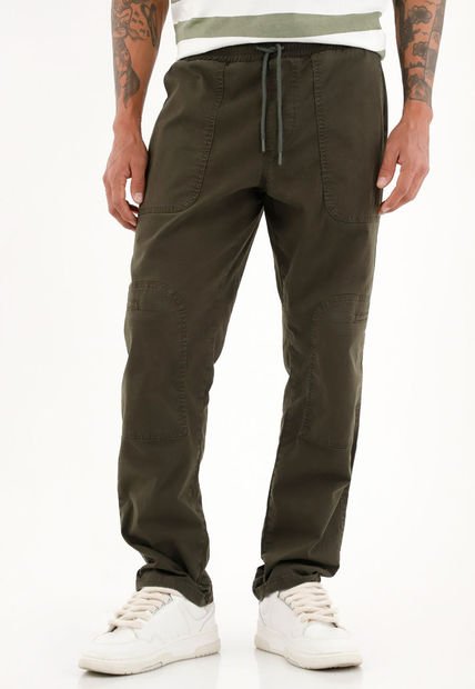 Pantalón Recto Verde Con Pretina Elástica Para Hombre