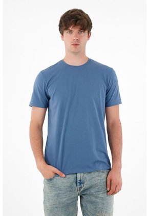 Tennis Camiseta Con Raqueta Estampada Azul Para Hombre