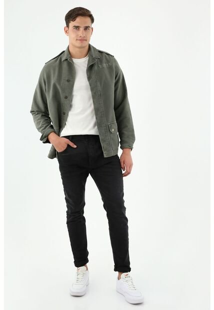 Jean Skinny Color Negro Efecto Cuero Para Hombre