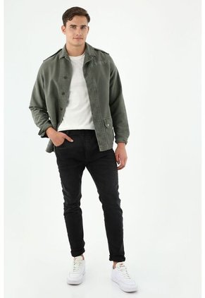 Jean Skinny Color Negro Efecto Cuero Para Hombre