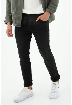 Jean Skinny Color Negro Efecto Cuero Para Hombre