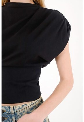 Tennis Camiseta Con Drapeado En Hombros Negra Para Mujer