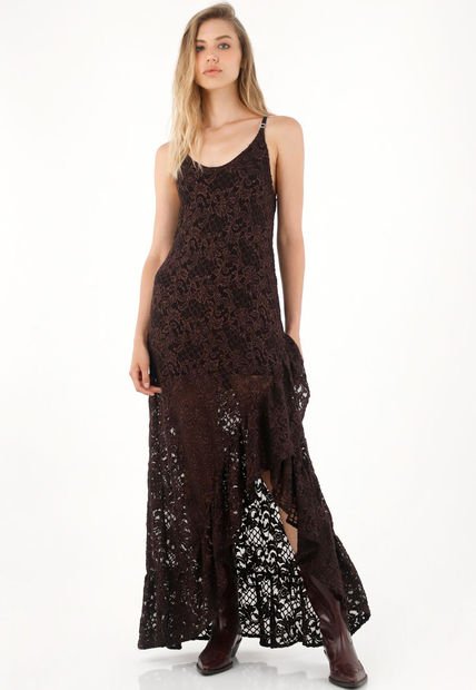 Vestido Largo Café Con Boleros Para Mujer