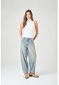 Tennis Jean Horse Shoe Con Vetas Verticales De Denim Azul Claro Para Mujer de Tennis