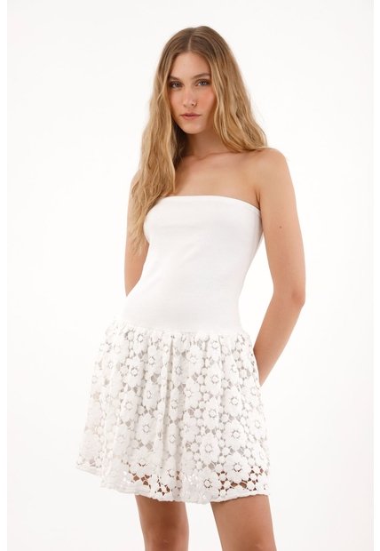 Tennis Vestido Corto Strapless Crudo Con Textura Suave Para Mujer