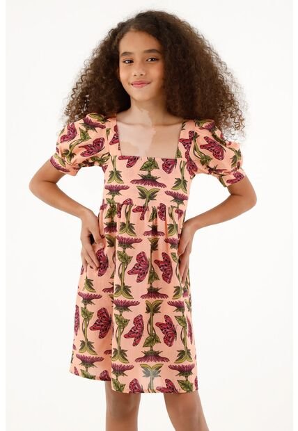 Vestido Corto Con Estampado De Mariposas Para Niña