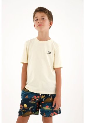 Camiseta Amarilla Básica Con Estampado De Pizza Para Niño