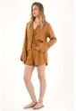 Tennis Camisa En 100% Lino Con Tiras Que Anudan En Frente Café Para Mujer de Tennis