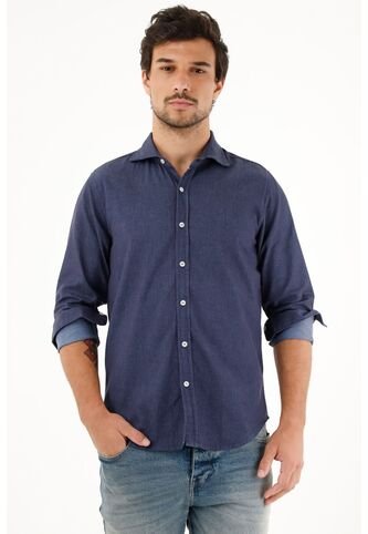 Tennis Camisa Azul Oscura Regular Fit Preteñida Para Hombre Tennis