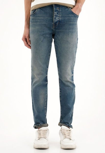 Jean Skinny Tiro Medio Azul Para Hombre
