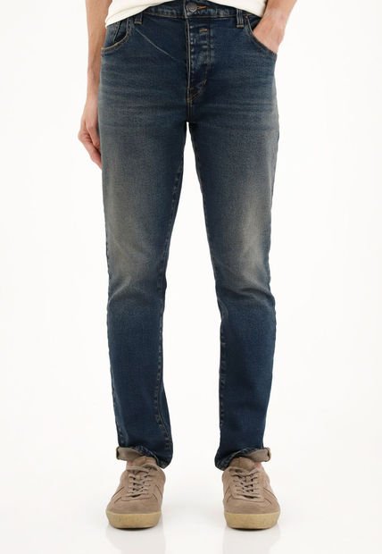 Jean Skinny Azul Oscuro Tiro Medio Para Hombre