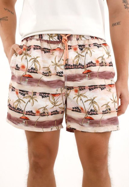 Pantaloneta De Baño Con Estampado De Palmeras Para Hombre