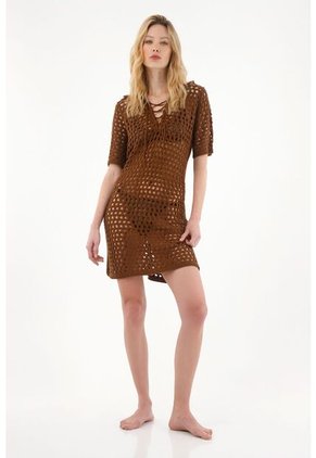 Vestido Corto Tejido Café Para Mujer