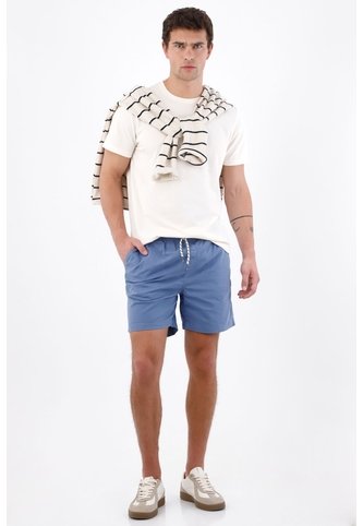 Tennis Bermuda Fit Relajado Con Cordón Bicolor En Algodón Azul Para Hombre Tennis