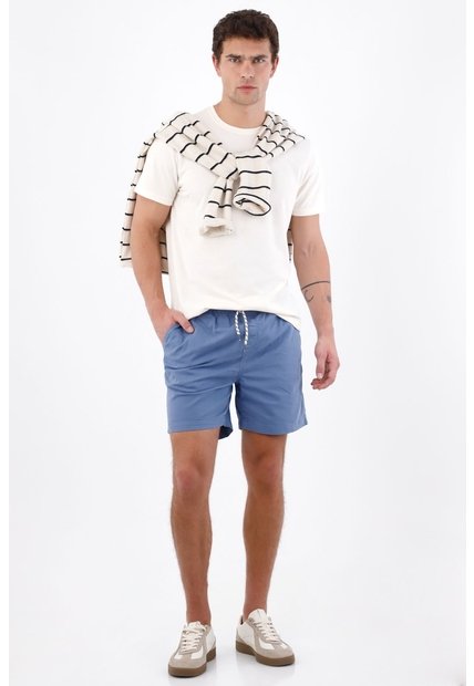 Tennis Bermuda Fit Relajado Con Cordón Bicolor En Algodón Azul Para Hombre
