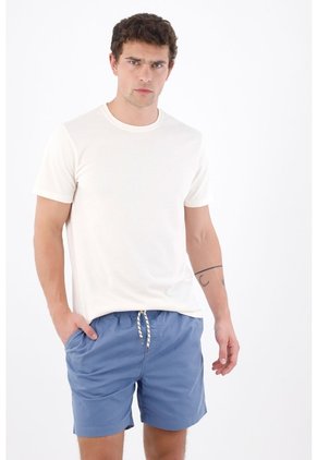 Tennis Bermuda Fit Relajado Con Cordón Bicolor En Algodón Azul Para Hombre