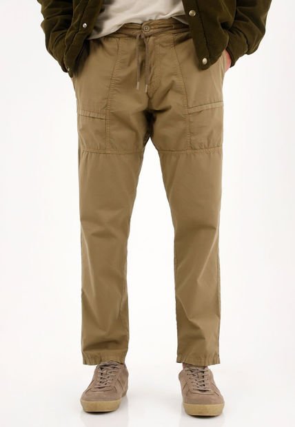 Pantalón Recto Con Cordón En Pretina Café Para Hombre