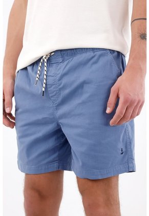 Tennis Bermuda Fit Relajado Con Cordón Bicolor En Algodón Azul Para Hombre